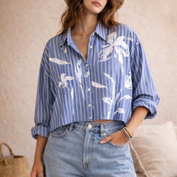Maeve Other - Anthropologie maeve striped relaxed fit painted blue and white swing top